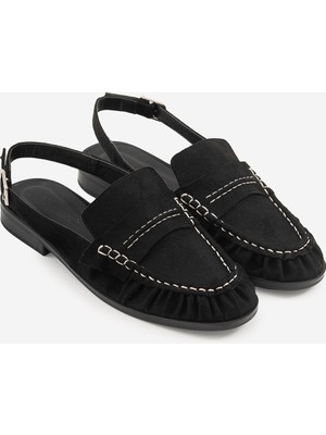 Shoemark Wari Siyah Suni Süet Deri Kadın Sandalet