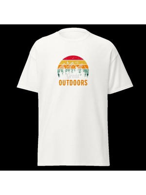 Great Outdoors Retro Dağ Manzara Kamp Doğa Baskılı Unisex Pamuklu Tişört