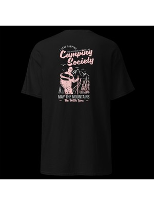 Camping Society Kamp Çadır Yıldız Doğa Gece Baskılı Unisex Pamuklu Tişört