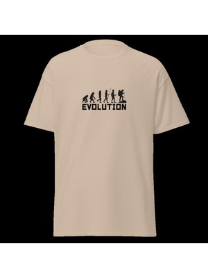 Evolution Insan Evrimi Dağcı Doğa Yürüyüşü Kamp Baskılı Unisex Pamuklu Tişört