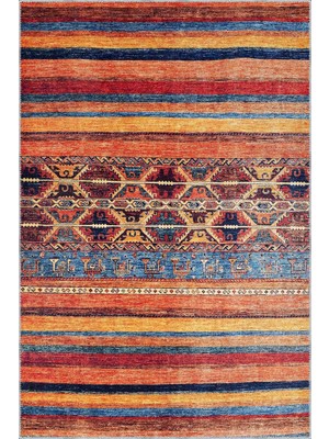 Aren Halı Salen Çizgili Multi Polyester ve Pamuklu Kaydırmaz Taban Yıkanabilir Dijital Baskı Halısı