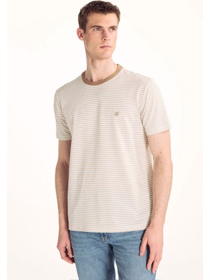 Ted Baker Bej Erkek Çizgili T-Shirt TBMRTS2000