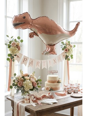 Partixa Mat Kahverengi T-Rex Retro Dinozor Folyo Balon