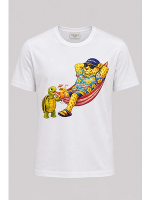 Piero Perla Jaguar Baskı Detaylı Bisiklet Yaka Regular Fit Erkek Beyaz T-Shirt