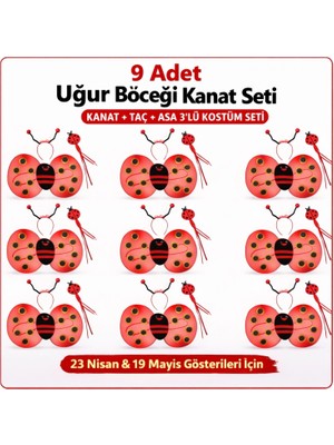 Marsilyan 9’lu Uğur Böceği Ateş Böceği Kostüm Seti – Kanat Taç Asa (4887)