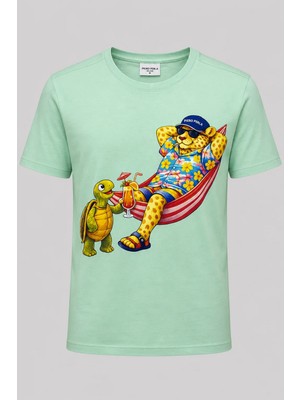 Piero Perla Jaguar Baskı Detaylı Bisiklet Yaka Regular Fit Erkek Su Yeşili T-Shirt