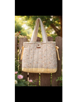 Elisss Bag Çiçek Desenli Kadın Çanta, Piknik Çantası, Lunchbag, Bebek Çantası, Plaj Çantası %100 Pamuk