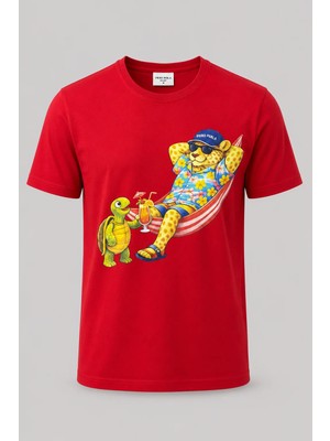 Piero Perla Jaguar Baskı Detaylı Bisiklet Yaka Regular Fit Erkek Kırmızı T-Shirt