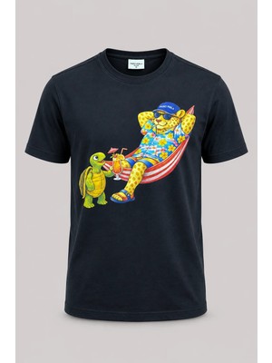 Piero Perla Jaguar Baskı Detaylı Bisiklet Yaka Regular Fit Erkek Siyah T-Shirt