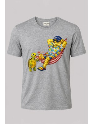 Piero Perla Jaguar Baskı Detaylı Bisiklet Yaka Regular Fit Erkek Gri T-Shirt