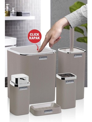 UltraMint Vizon ve Krom Detaylı 5'li Kare Banyo Seti Şık ve Kullanışlı Tasarım