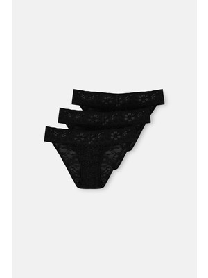 Suwen 3'lü Dantelli Normal Bel Slip Külot