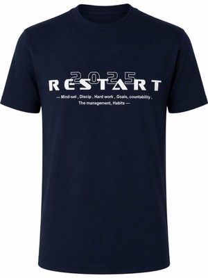 Trender Restart Baskı Süpreme Indigo Erkek T-Shirt 226-05