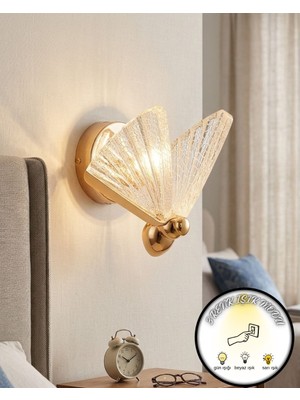 Bella Lighting Gold Sarı Kelebek Tasarım Sabit Aplik Duvar Dekorasyonu 3 Renk Ledli Pilli Değildir Elektrikli Yatak Odası