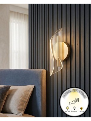 Bella Lighting Sarmal Gold Sarı Kaplama 3 Renk Ledli Pilli Değildir Elektrikli Duvar Apliği Otel Ev Ofis