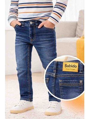 Babido Erkek Çocuk Slim Fit Kot Pantolon – Likralı Rahat Kalıp Günlük Jeans (8-12 Yaş)Mavi Kot