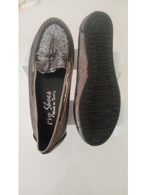 My Shoes Siyah Simli Fiyonk Desenli Kadın Babet Ayakkabı