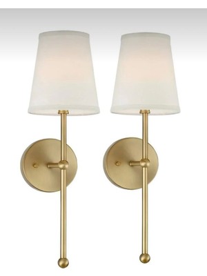 Burenze Modern Duvar Aplik 2 Adet Kablolu Elektrik ile Çalışır Krem Şapka Eskitme Gold Sarı Aplk