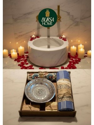 UltraMint Şık Kutulu Hamam Seti, Çeyizlik ve Hediyelik, Sabun, Ipek Kesesi, Peştemal