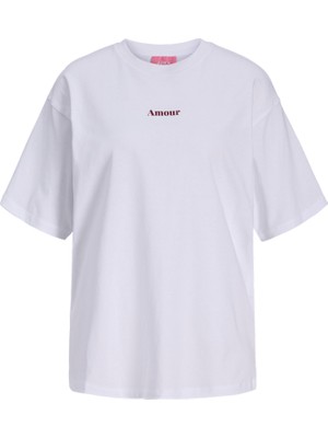 Jack & Jones Kadin Sirt Baskili Bol Kalip Tisört - Valentine