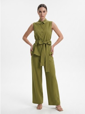 Fashion Club Kadın Keten Gömlek Pantolon Alt-Üst Takım