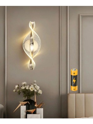 Burenze Modern Luxury Queen Ledli Pilli Aplik Gold Sarı Aç Kapa Butonlu Kablosuz Tak Çalıştır Duvar Apliği