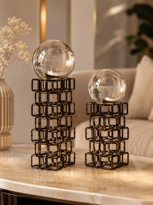 Sleep Nova Infinity Sphere Dekoratif Metal Küre Biblo Seti Siyah Modern Salon Konsol Ofis Dekoru 2'li