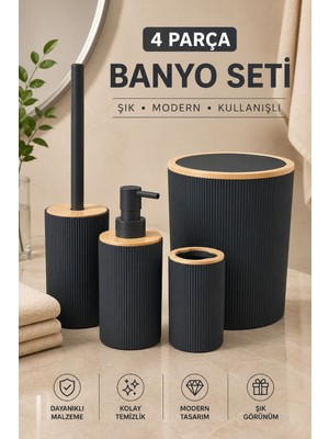 UltraMint 4 Parça Banyo Temizlik Seti: Çöp Kovası, Fırça, Diş Fırçası ve Sabunluk