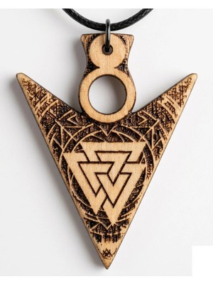Tamgacrafts Valknut Sembollü Üçgen Ok Ucu Ahşap Kolye Iskandinav Viking Huş Ağacı Unisex Madalyon