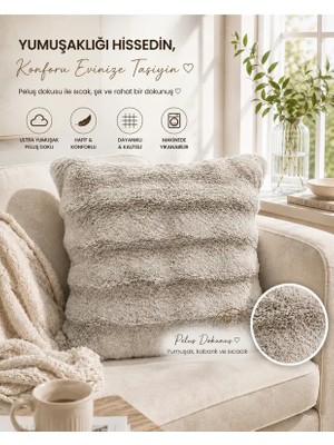 Mata Çeyiz Tavşan Tüyü Kırlent Kılıfı 2'li Set | 45X45 cm | Peluş Yumuşak Dokulu | Dekoratif, Modern ve Şık Tasarım