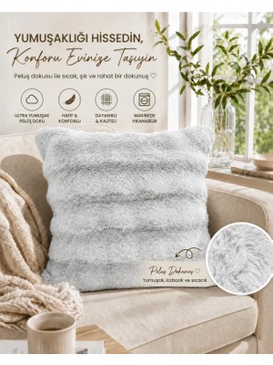 Mata Çeyiz Tavşan Tüyü Kırlent Kılıfı 2'li Set | 45X45 cm | Peluş Yumuşak Dokulu | Dekoratif, Modern ve Şık Tasarım
