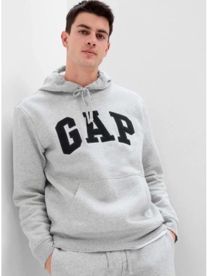 Gap V-Heritage Logo Po 850834 Erkek Kapüşonlu Sweatshirt Gri