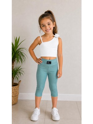 Aselin Kids Kız Çocuk Ribana Taytlı Yazlık Takım Esnek Kumaş Spor Set