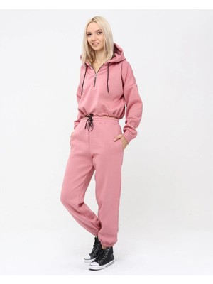 Trendhill Yarım Fermuarlı Kapüşonlu Crop Sweatshirt 5502P