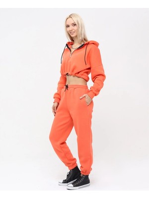 Trendhill Yarım Fermuarlı Kapüşonlu Crop Sweatshirt 5502T