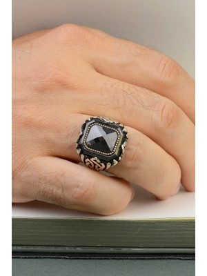 Innuendo Jewelry 925 Ayar Gümüş Lacivert Oniks Taşlı Klasik Erkek Yüzük