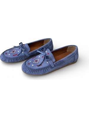 Patron Shoes Kadın Süet Loafer Nakışlı Bağcıklı Ayakkabı