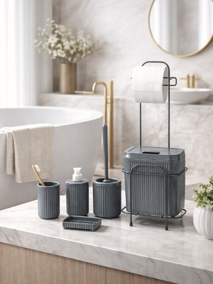 UltraMint Şık Antrasit 5 Parça Standlı Banyo Seti, Modern ve Fonksiyonel Tasarım