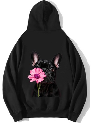 Brz Collection Unisex Oversize French Bulldog Hoodie Siyah