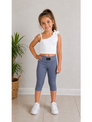 Aselin Kids Kız Çocuk Ribana Taytlı Yazlık Takım Esnek Kumaş Spor Set