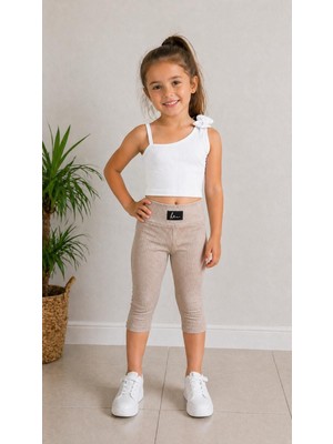 Aselin Kids Kız Çocuk Ribana Taytlı Yazlık Takım Esnek Kumaş Spor Set