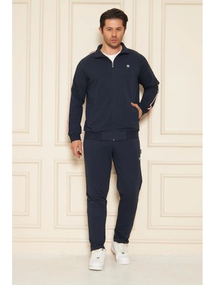 Trendhill Erkek Pamuklu Fermuarlı Eşofman Takımı Lacivert 9530-L