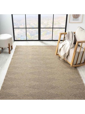Pera Halı Kahve Bej Siyah Melanj Baklava Desenli Modern Halı - L771KCW