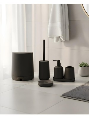 UltraMint Şık Siyah Akrilik Yuvarlak 5 Parça Banyo Takımı