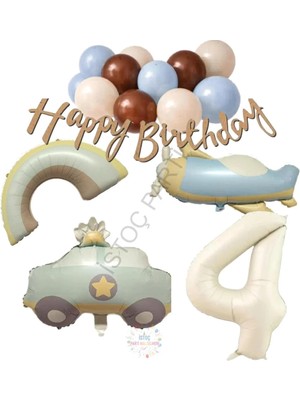 İstoç Parti Happy Bırthday Yazılı Retro Renkler Doğum Günü Balon Seti Yaş-4