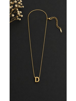 Stainles Steel Minimal D Harf Gold Çelik Kolye