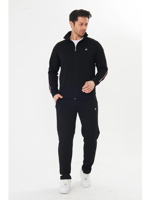 Trendhill Erkek Pamuklu Fermuarlı Eşofman Takımı Siyah 9530-S