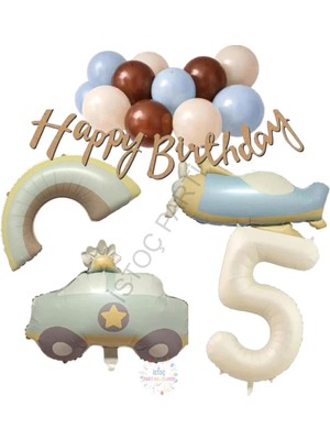 İstoç Parti Happy Bırthday Yazılı Retro Renkler Doğum Günü Balon Seti Yaş-5