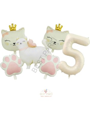 Best Parti Krem Rakam Patili Kedi Konsept Doğum Günü Parti Seti Yaş-5