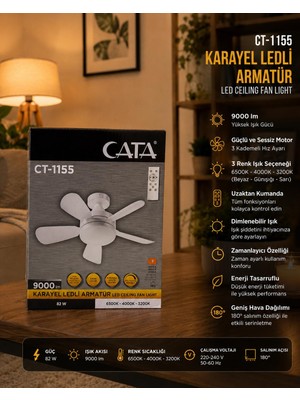 Cata 82W LED Tavan Vantilatörü 9000 Lm Uzaktan Kumanda ile Sessiz Çalışma ve Yüksek Performans
